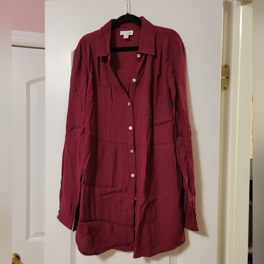 NWT Womens XS Burgendy Button Up Shirt-Casual, Workwear, Business Casual, Travel